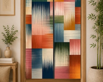 Abstract Geometric Noren Curtain, Mid Century Modern Door Curtain, Color Block Room Divider, Boho Minimalist Entryway Decor