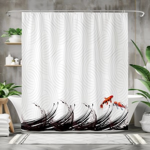 Elegant Koi Fish Shower Curtain, Modern Bathroom Decor, Unique Artistic Design, Waterproof Fabric, Vibrant Colors, Machine Washable