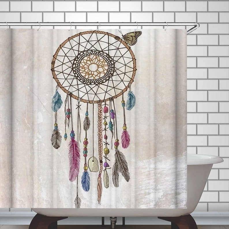 Dream Catcher Shower Curtain Boho Design Dreamcatcher Bathroom Etsy