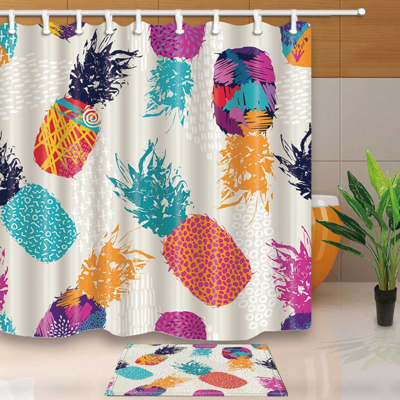 Pineapple Shower Curtain Colorful Funny Paintings Art Etsy