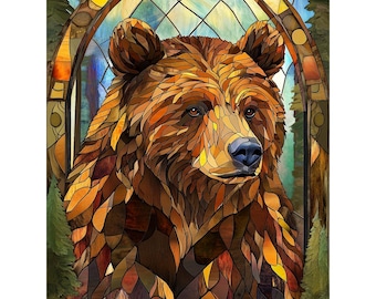 Bear  Diamond Painting Kit, 5D DIY Full Drill Rhinestone Art, Square & Round Mosaic Embroidery, Wall Décor Stained Glass art Style