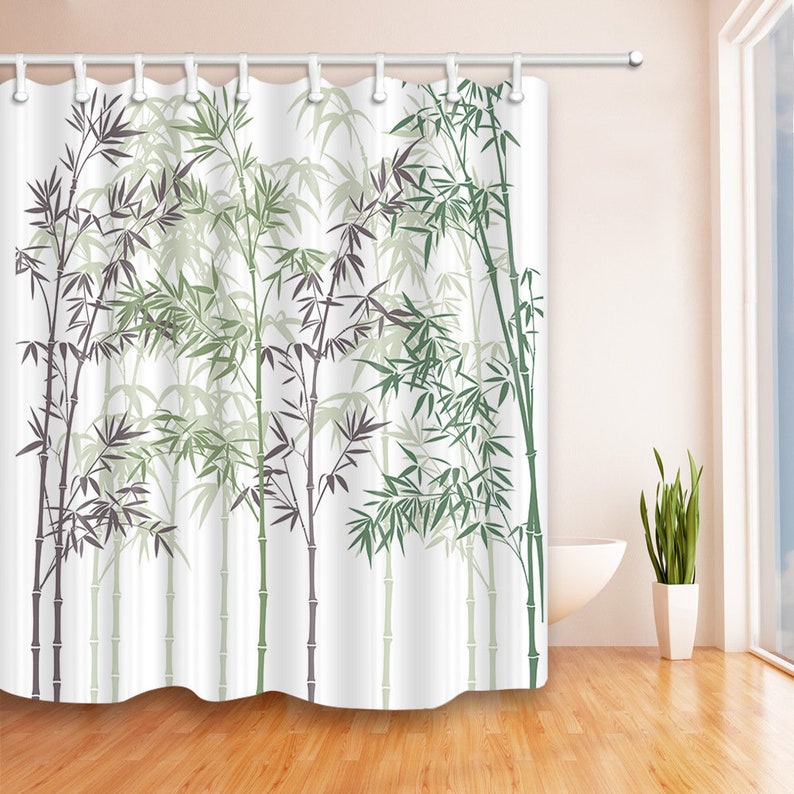 Bamboo Shower Curtain Bamboo Print Shower Curtains Polyester Etsy