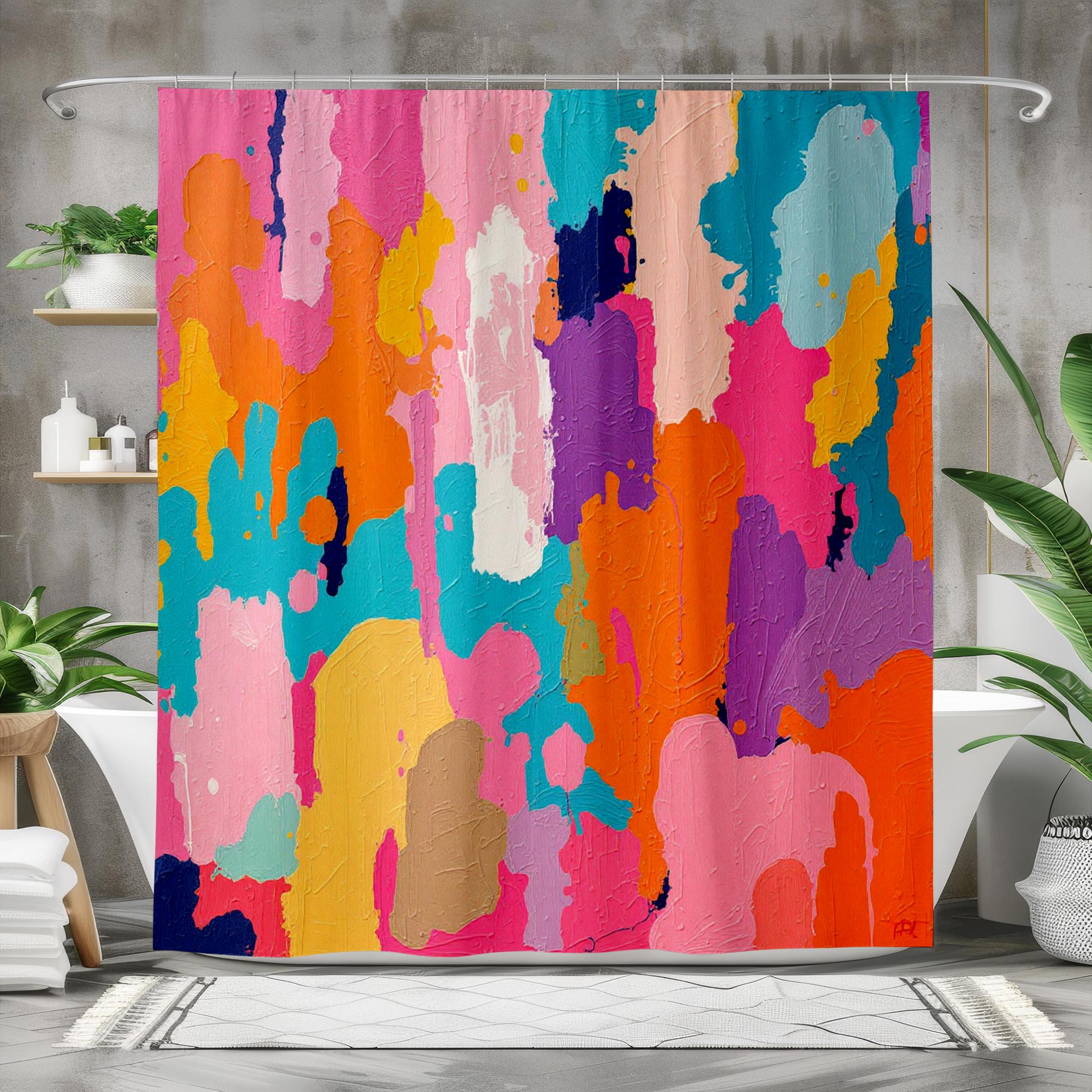 Abstract Colorful Shower Curtain, Modern Art Bathroom Decor, Waterproof