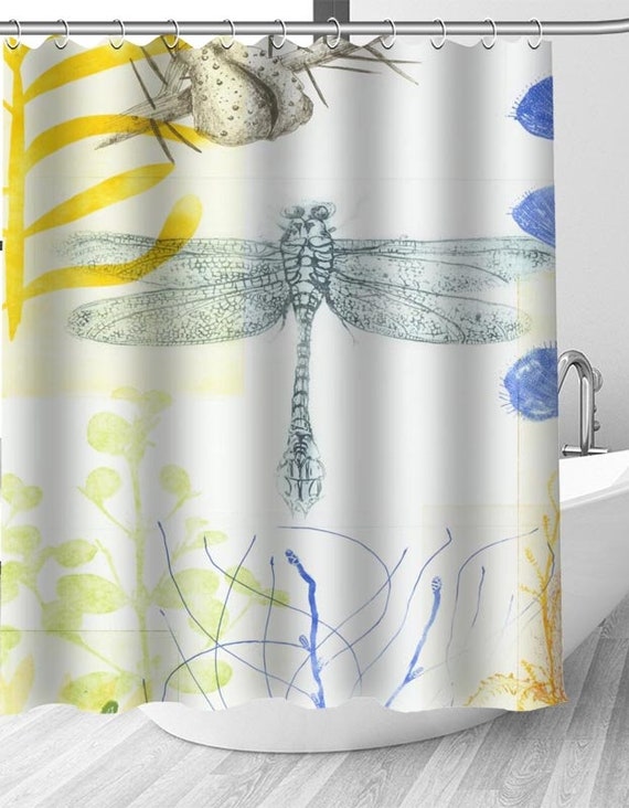 Dragonfly Shower Curtain Polyester Waterproof Bathroom Etsy