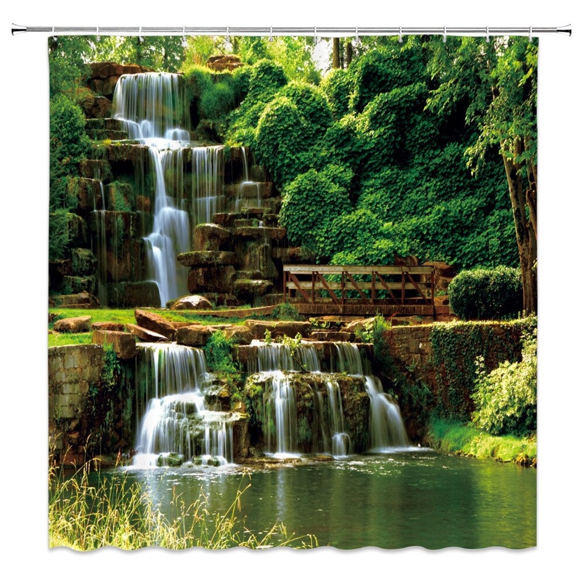 Waterfall Shower Curtain Nature Waterfalls Bath Curtains Etsy