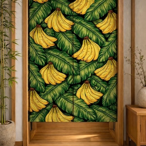 Banana Noren Curtain, Tropical Door Curtain, Banana Leaf Room Divider, Jungle Kitchen Decor, Fun Fruit Wall Decor, Summer Home Decor