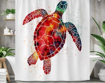 Sea Turtle Shower Curtain, Coastal Bathroom Decor, Ocean Turtle Bath Curtain, Beach House Bathroom, Tropical Marine Life Decor, Nautical Art