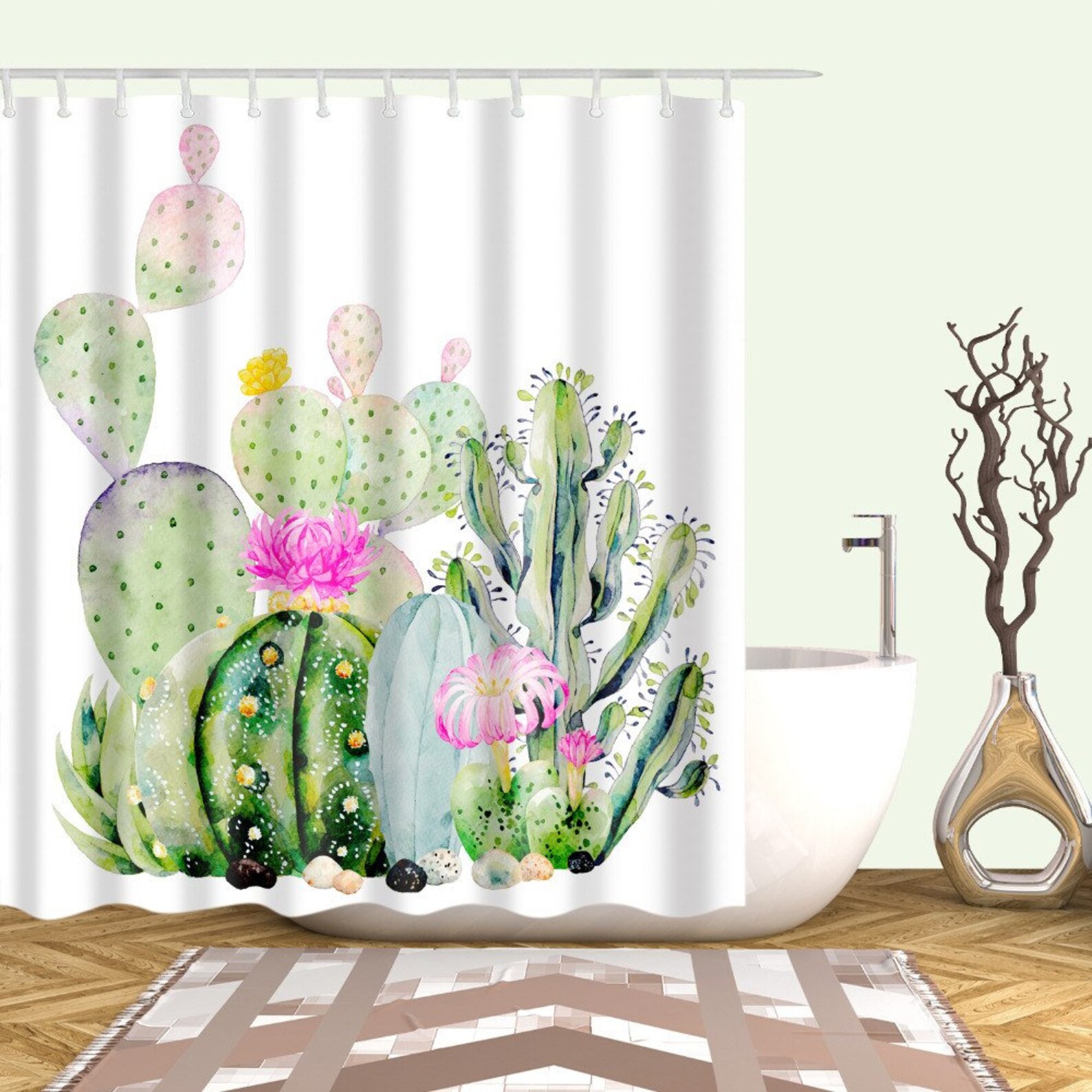 Cactus Shower Curtain Cactus Flower Shower Curtains Waterproof Etsy
