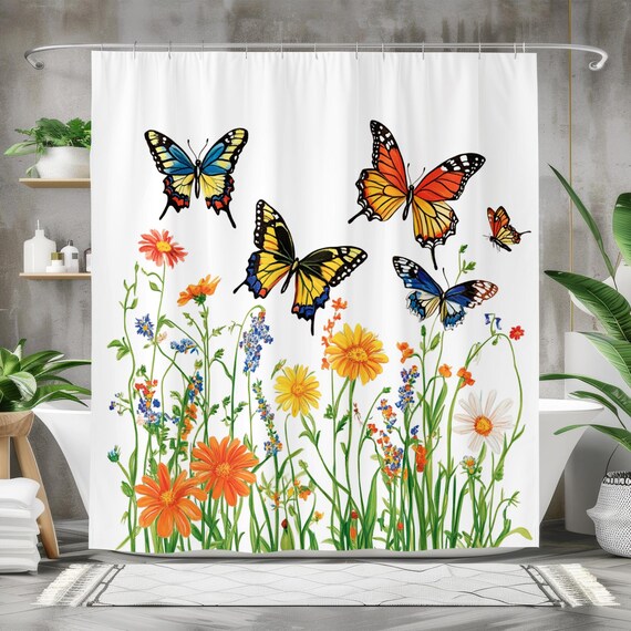 Tenda Per Doccia Impermeabile Con Stampa Farfalle - 100% Poliestere, Facile Da Lavare - Foto 5