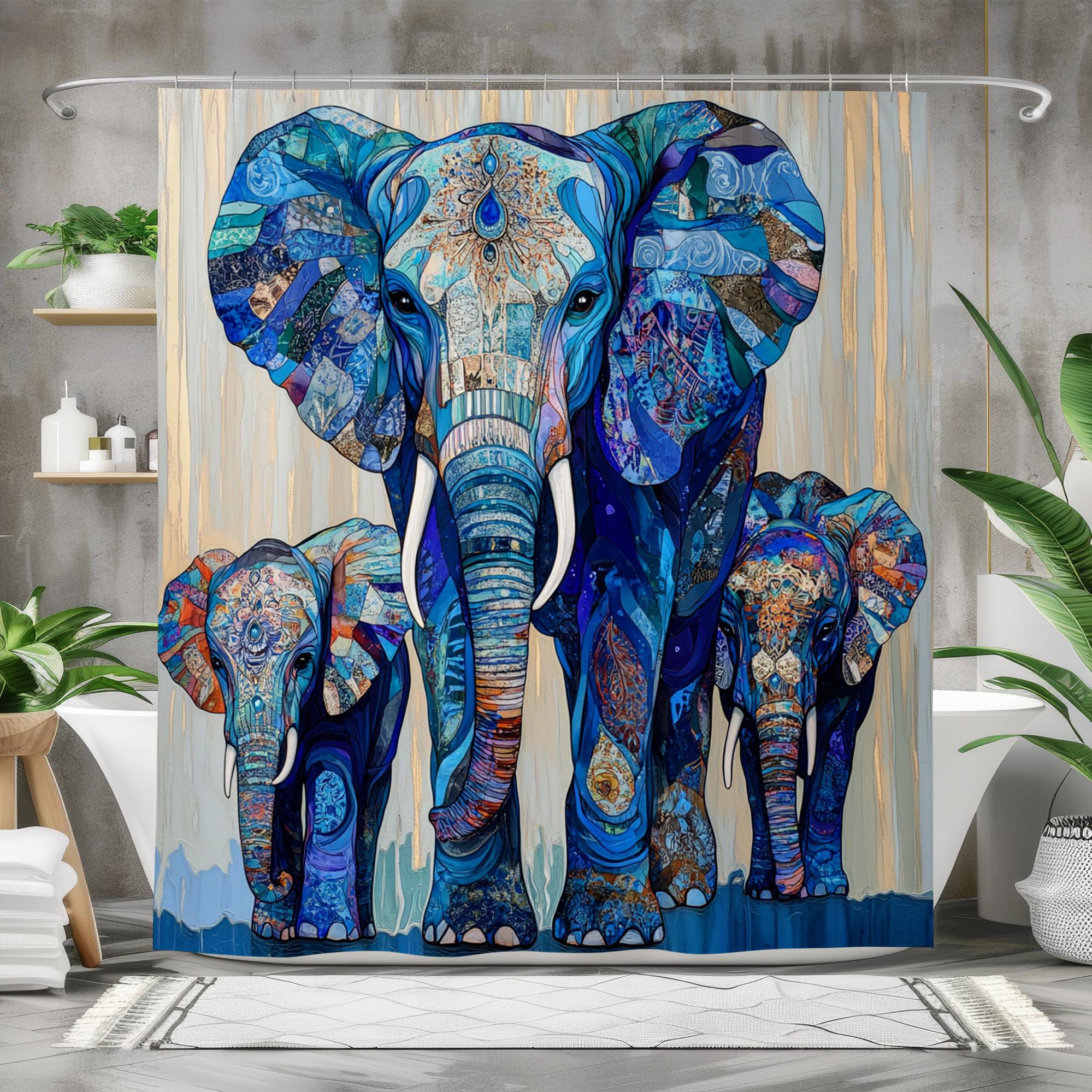 HDESDIS 4Pcs Funny Elephant Shower Curtain Set with Rugs, Toilet Lid Cover and Bath Mat, Blue Cartoon Art Theme Animals Bathroom Curtains Decor Shower Curtains, 72 x 72 HDESDIS 4Pcs Funny Elephant Shower Curtain Set with Rugs, Toilet Lid Cover and Bath Mat, Blue Cartoon Art Theme Animals Bathroom Curtains Decor Shower Curtains, 72 x 72