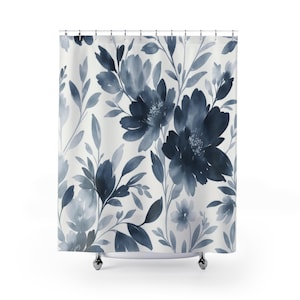 Elegant Floral Shower Curtains, Blue Bathroom Decor, Floral Home Accessories, Modern Shower Curtains, with Matching Bath Mat Option, Gift
