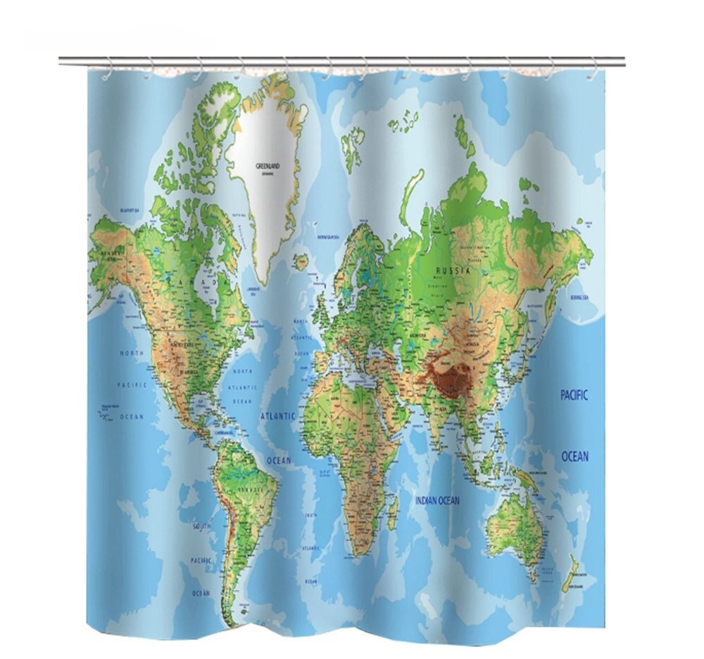 World Map Shower Curtain Map of the World Shower Curtains High Etsy