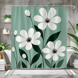 Elegant Floral Green Shower Curtains, Bathroom Decor, Nature-Inspired, Gift for Her, Modern Home, Green and White Spring Vibes