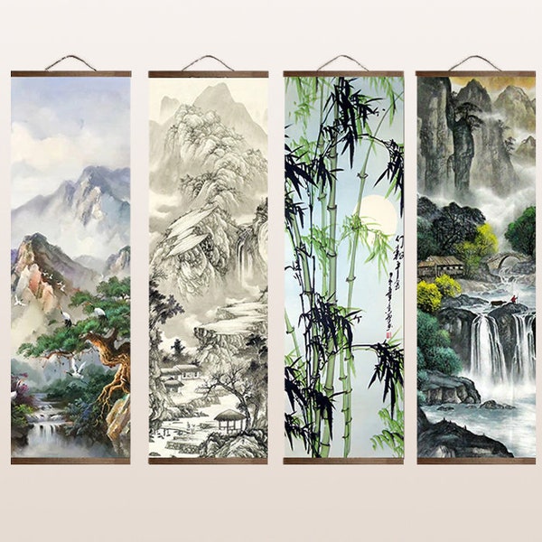 Japanese Wall Scroll Nature Landscape Scenery Painting Wall Decoration, Asian Hanging Scrolls Art, Canvas Ready to Hang, Kakejiku, Kakemono