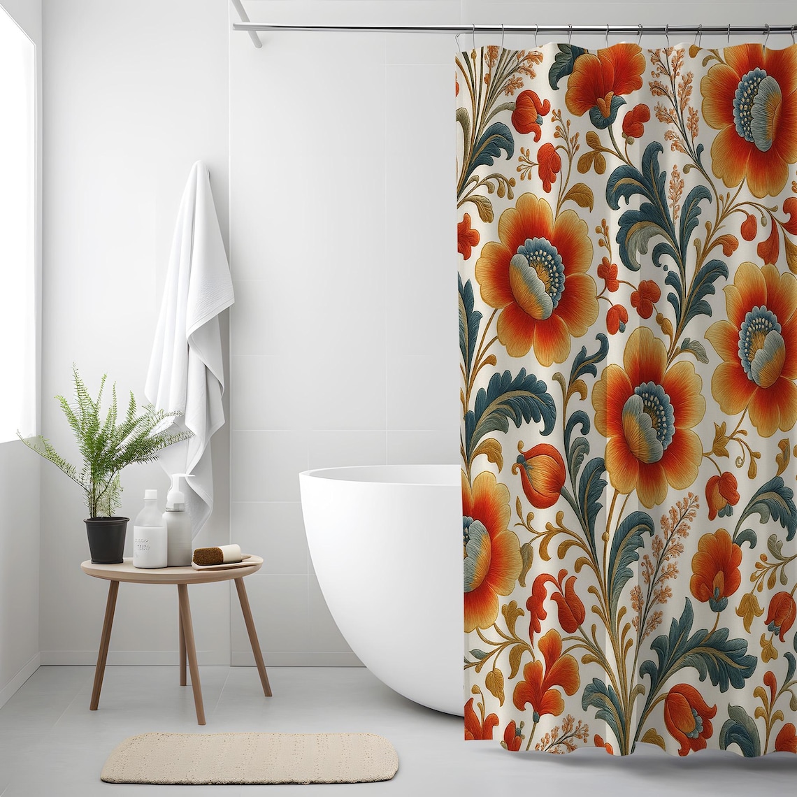 Floral Narrow Stall Shower Curtain Narrow – 90x180 120x180 150x180 Cm ...