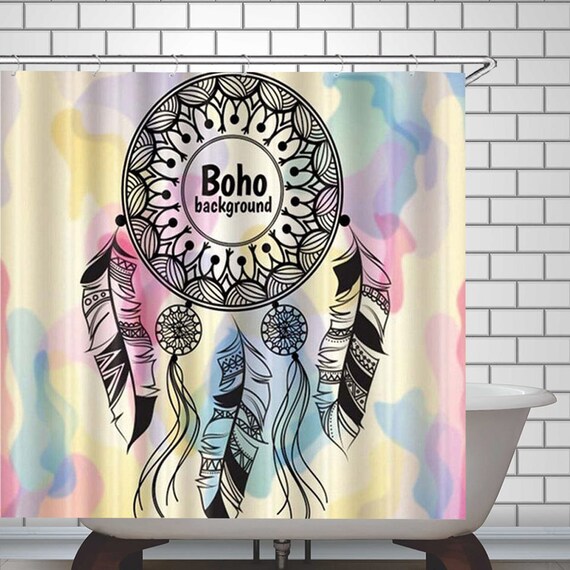 Boho Shower Curtain Dream Catcher Feathers Shower Curtains Etsy