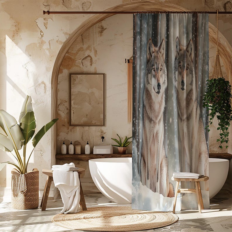 Wolves Bath Majestic Wolf Shower Curtain, Waterproof Fabric Bath Curtain, Winter ...