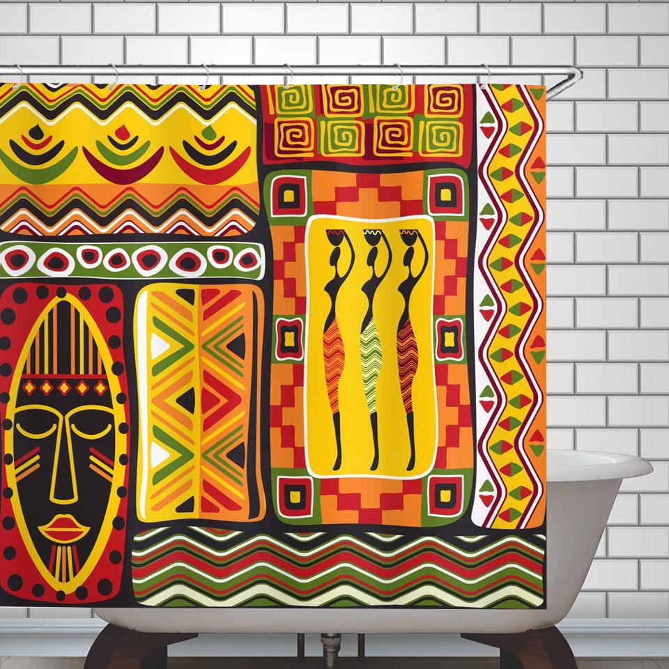 Africa African Shower Curtain Tribal Pattern Afrocentric Bath Etsy