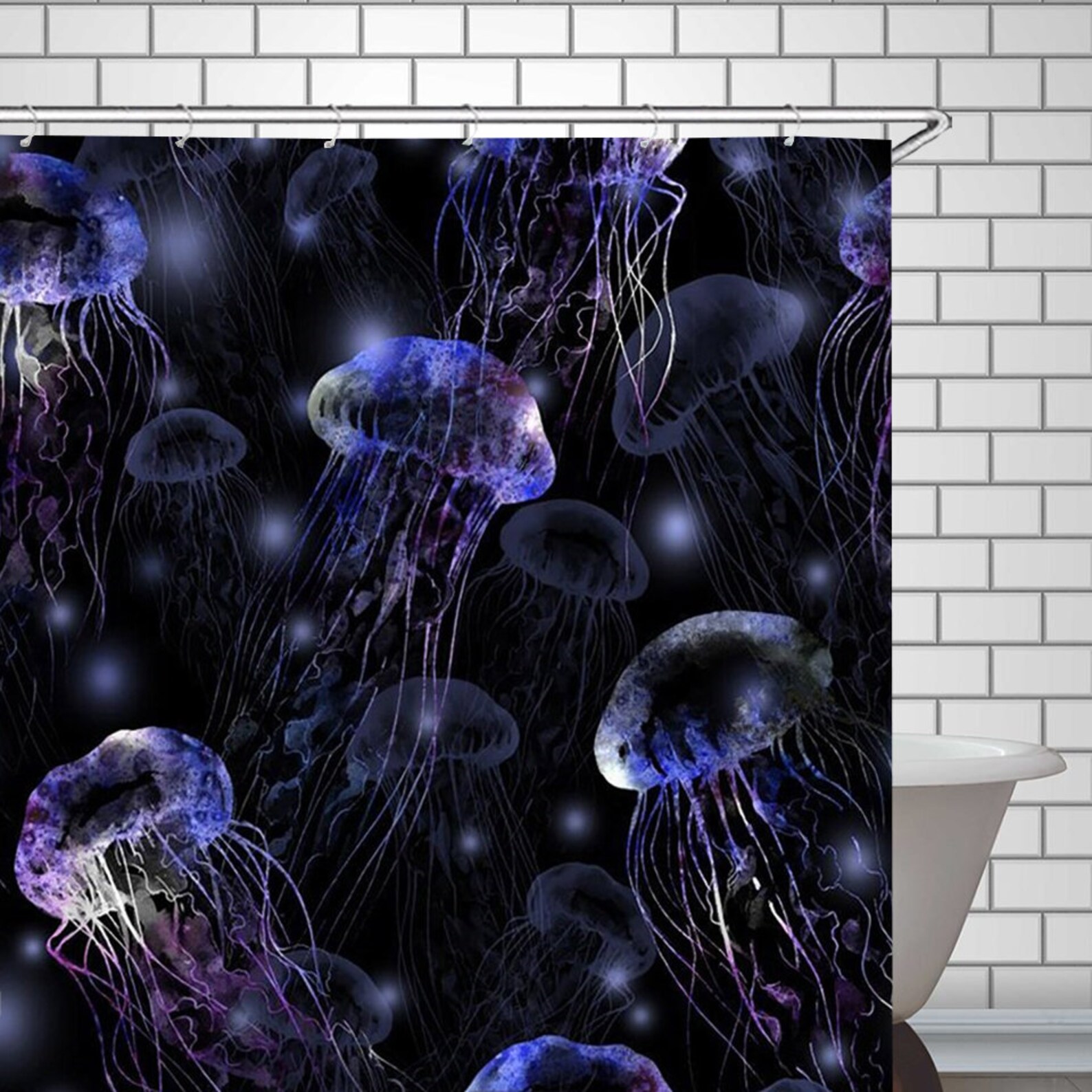 Jellyfish Shower Curtain Waterproof Fabric Nautical Ocean Etsy