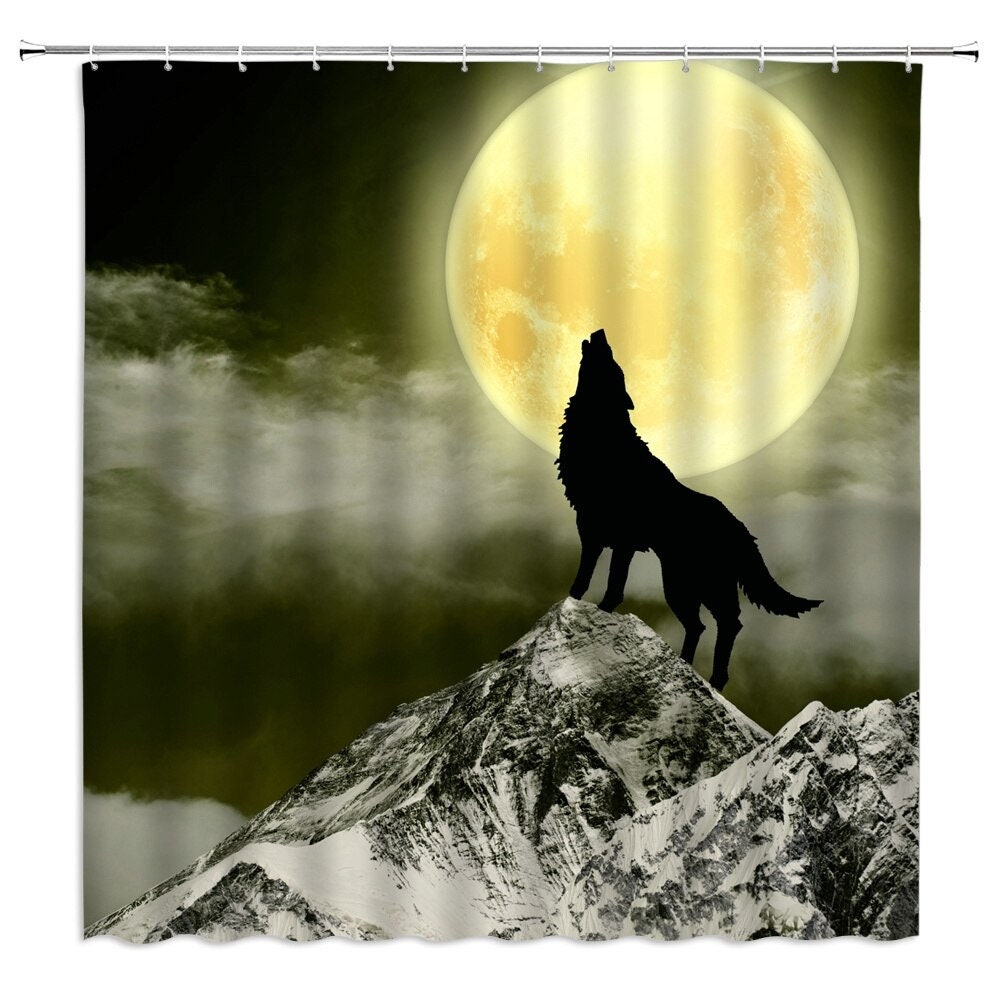 Howling Wolf Full Moon Shower Curtain Wolves Bath Curtains Etsy