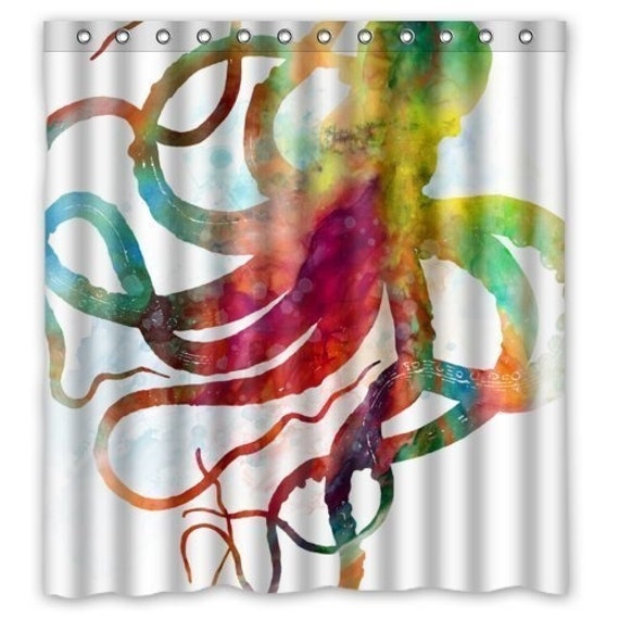 Octopus Shower Curtain Colorful Octopus Tentacles Shower Etsy