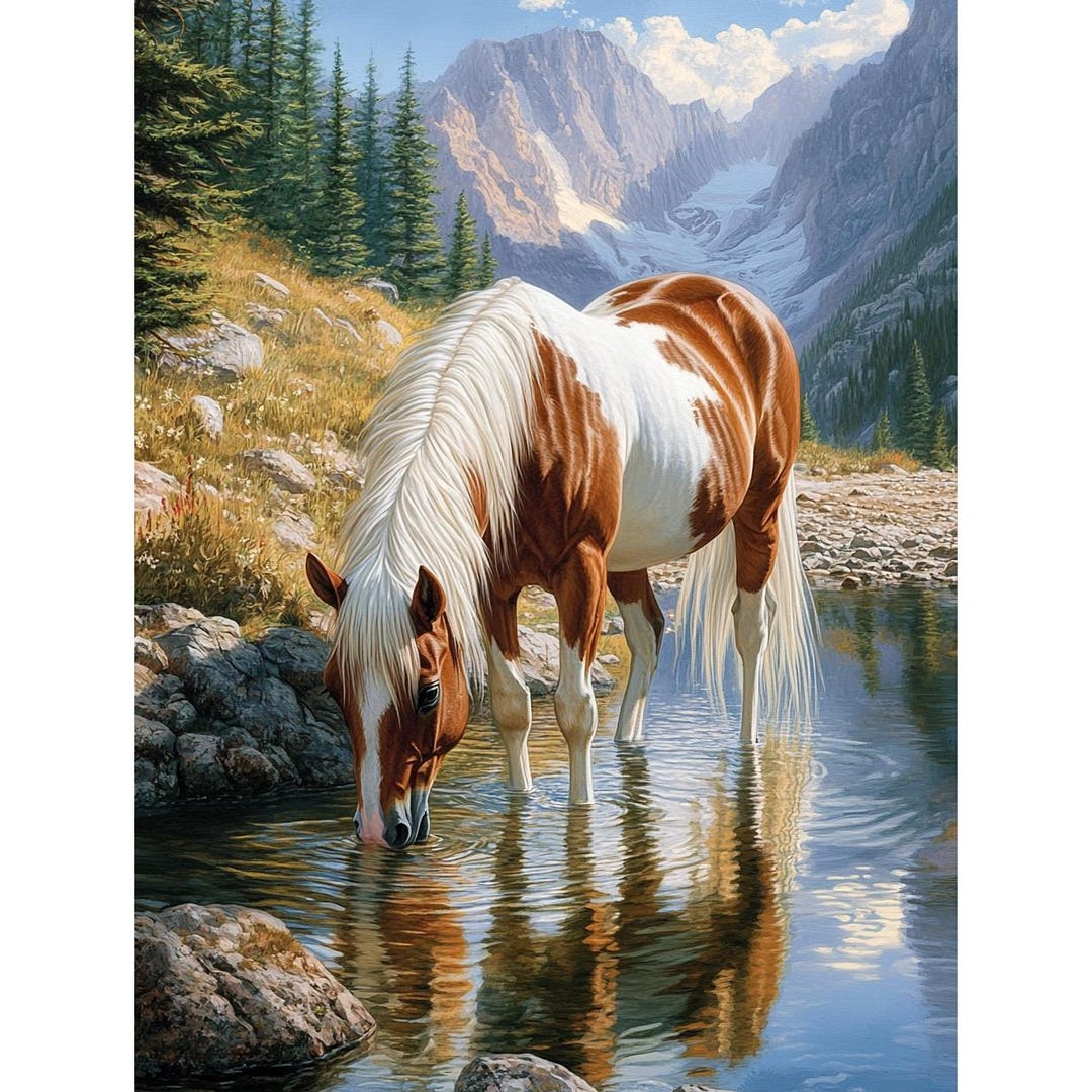 Yeerum 5D Diamond Painting Kit – Cavallo Con Tela Rotonda 30x40cm – Completo Di Strumenti – Per Adulti E Principianti