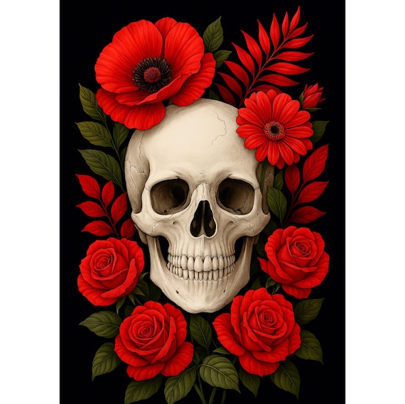 SHEGZHUC Peinture Diamant Gothique Femme 30x40 Cm - Tête De Mort Rose Rouge Crâne - Art Mosaïque Horreur