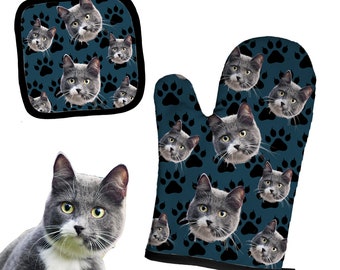 Oven Mitt Custom,  Personalized Cat Oven Mitt Kitchen Gifts, Photo Funny Oven Mitt Glove, Cat Oven Mitt and Pot Holder Set, Customized