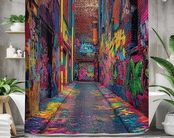 Graffiti Alley Shower Curtain - Waterproof Fabric Bath Curtain for Bathroom Decor - Urban Colorful Street Art Design