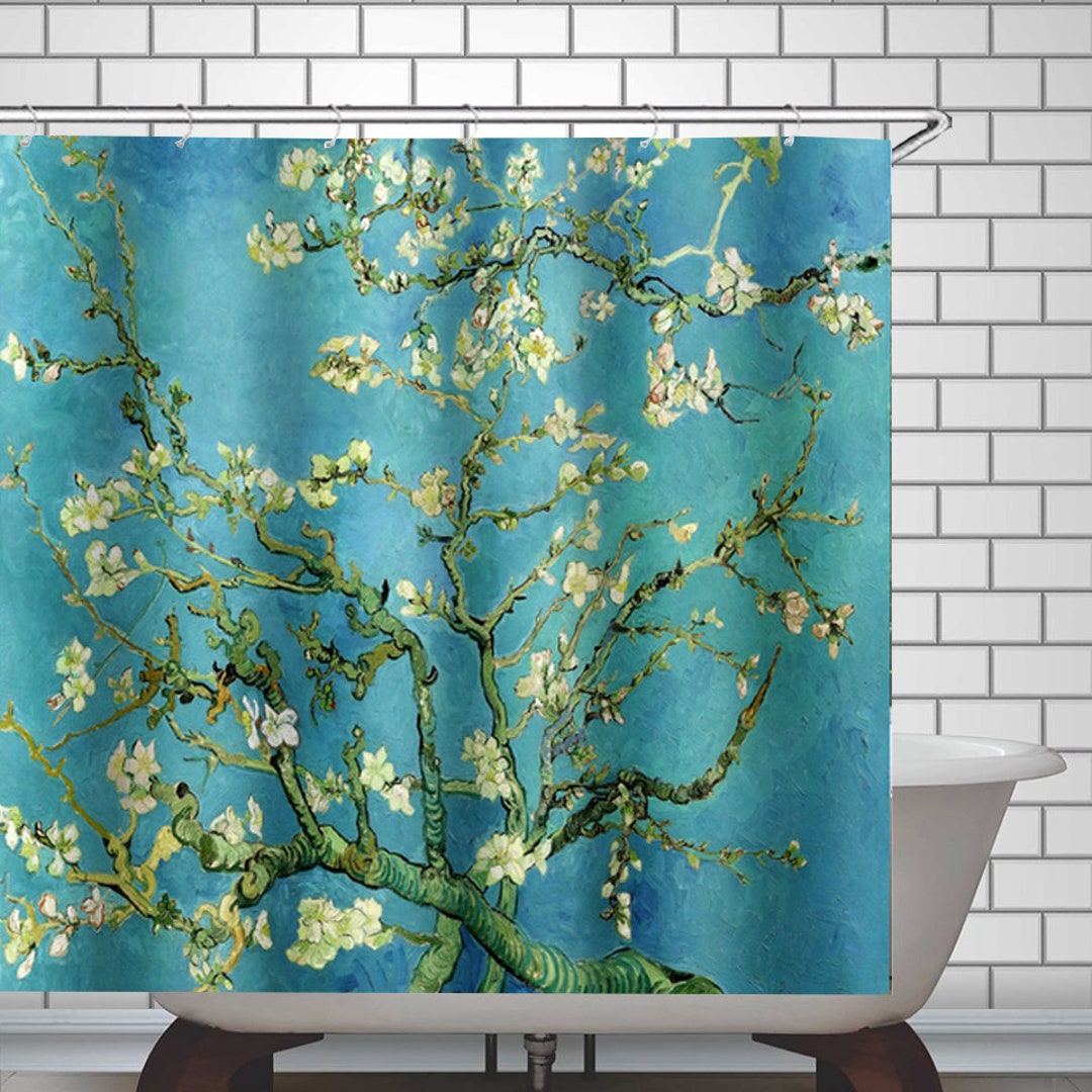 Art Shower Curtain Van Gogh Art Almond Blossoms Floral Blue Bathroom ...