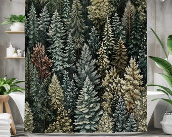 Lush Evergreen Forest Shower Curtain – Nature-Inspired Woodland Design, Rustic Bathroom Decor, Waterproof Fabric, Green Forest Theme