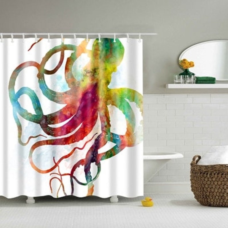 Octopus Shower Curtain Colorful Octopus Tentacles Shower Etsy