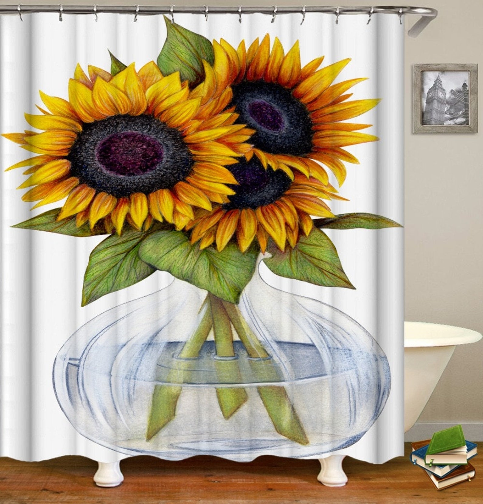 Sunflowers Shower Curtain 3D Print Shower Curtains Waterproof Etsy