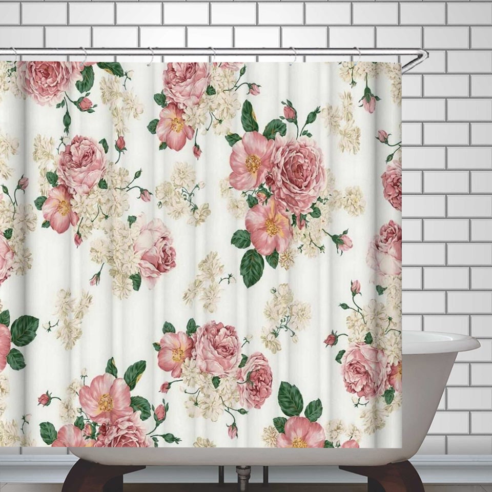Shower Curtain with Roses Pink Flowers Bath Decor Floral | Etsy