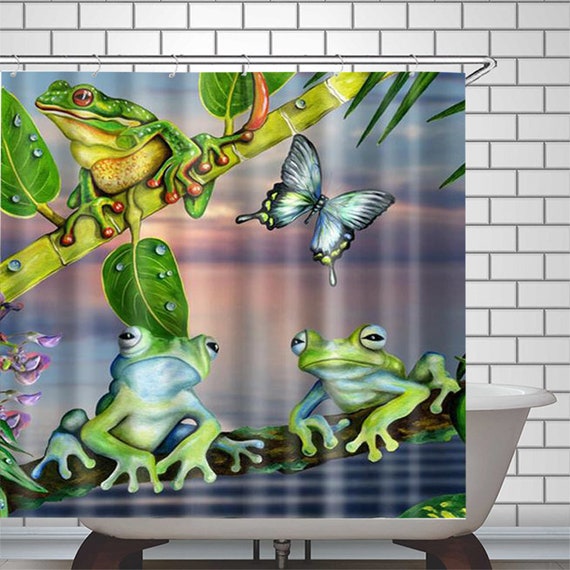 Frog Shower Curtain Polyester Pink Shower Curtain High Quality Etsy