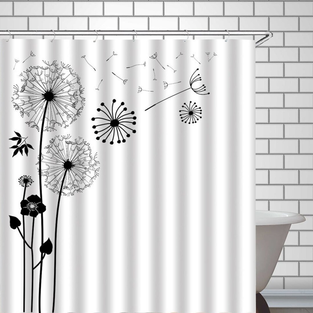 Dandelion Shower Curtain Black and White Minimalist Art Waterproof