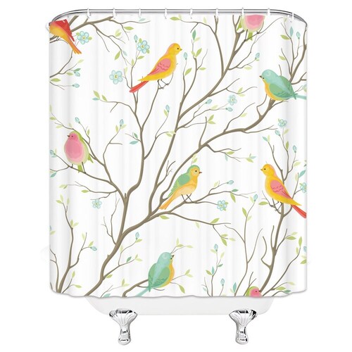Birds Shower Curtain Colorful Birds on Tree Bath Curtains Etsy