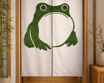 Japanese Frog Noren Curtain, Minimalist Frog Door Curtain, Sumi-e Style Animal Curtain, Cute Zen Decor, Japandi Room Divider