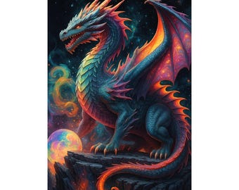Galaxy Dragon Diamond Painting Kit, 5D Full Drill Cosmic Fantasy Creature DIY Art, Mystical Space Dragon Wall Decor for Crafters
