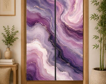 Purple Marble Noren Curtain, Abstract Door Curtain, Lavender Geode Room Divider, Modern Entryway Curtain, Amethyst