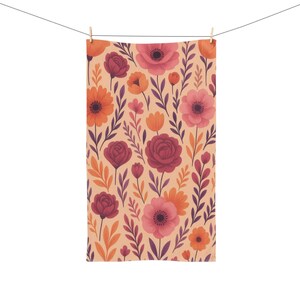 Floral Hand Towel, Vibrant Kitchen Decor, Gift for Her, Bathroom Accessory, Housewarming Present, Floral Decor