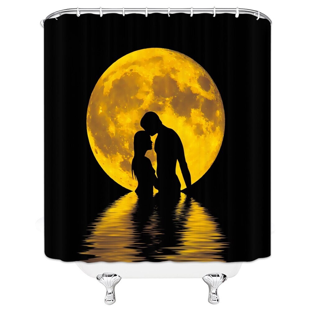 Full Moon Shower Curtain Romantic Couple Silhouette Big Moon Etsy