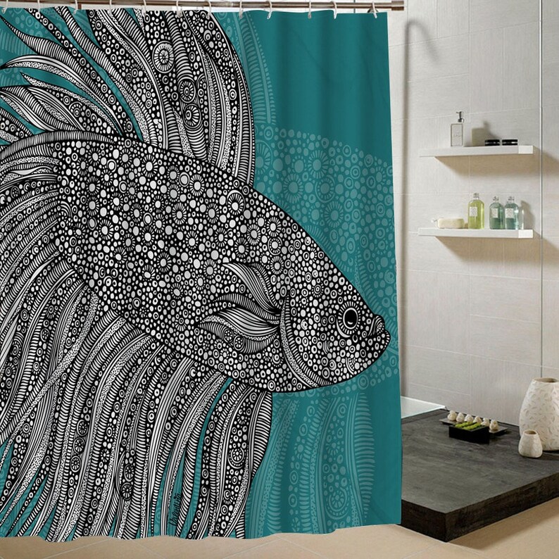 Fish Shower Curtain Blue Bathroom Curtain Waterproof Mildew Etsy