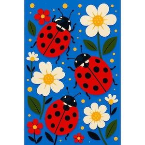 Ladybug Diamond Painting Kit, 5D DIY Mosaic with Daisies, Colorful Full Drill Rhinestone Embroidery, Lucky Bug Wall Art