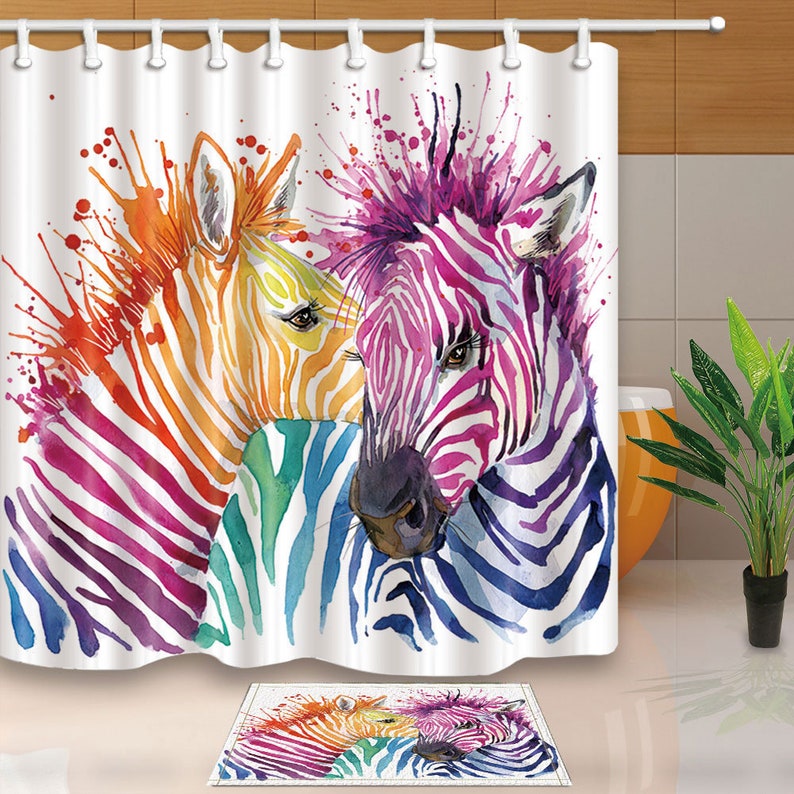 Zebra Shower Curtain Colorful Polyester Fabric Washable Bath Etsy