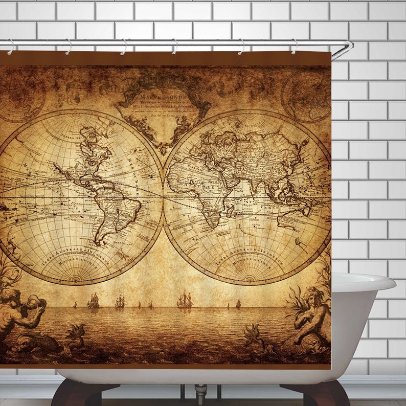 World Map Shower Curtain Ancient Maps of the World Shower Curtains for