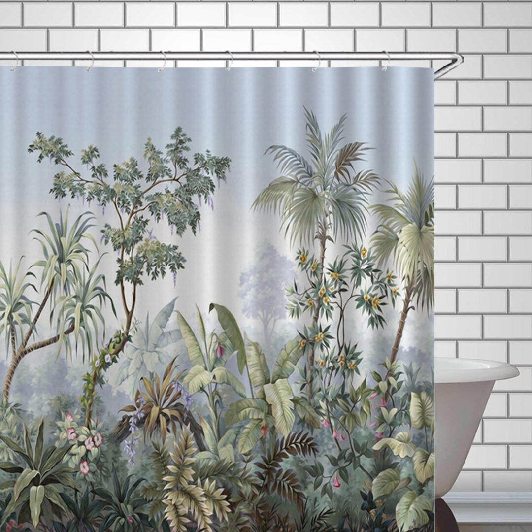 Tropical Shower Curtain Jungle Bathroom Decor Waterproof Fabric Etsy