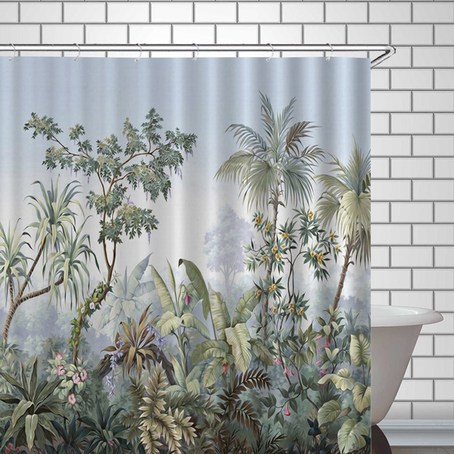 Tropical Shower Curtain Jungle Bathroom Decor Waterproof Etsy