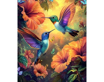 Kit di pittura a diamante personalizzati per adulti, fiori di colibrì, kit di arte a diamante fai da te, punti di diamante, pittura 5D con diamanti e strass. - Italia