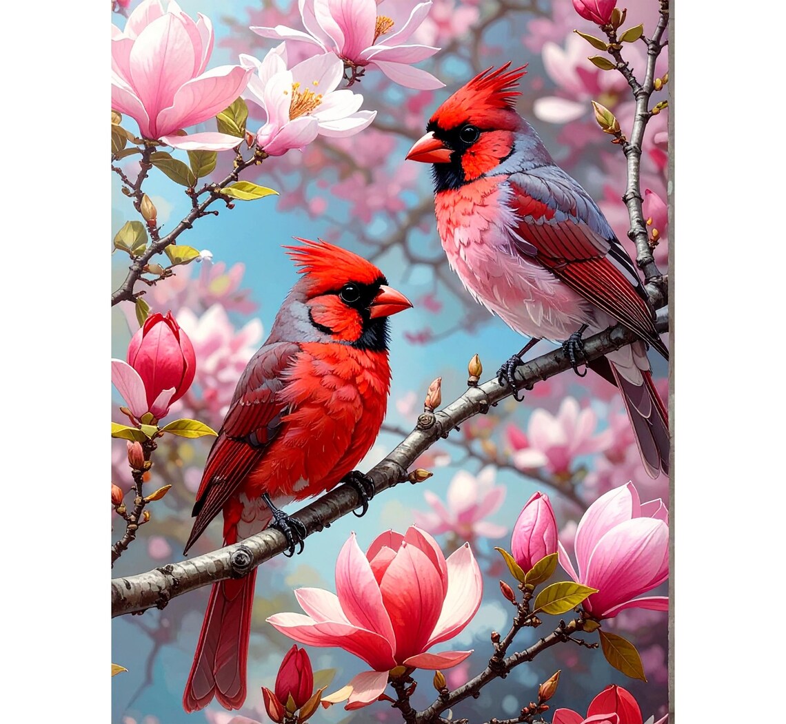 Cardinal Birds Diamond Painting Kit, 5D DIY Full Drill Rhinestone ...